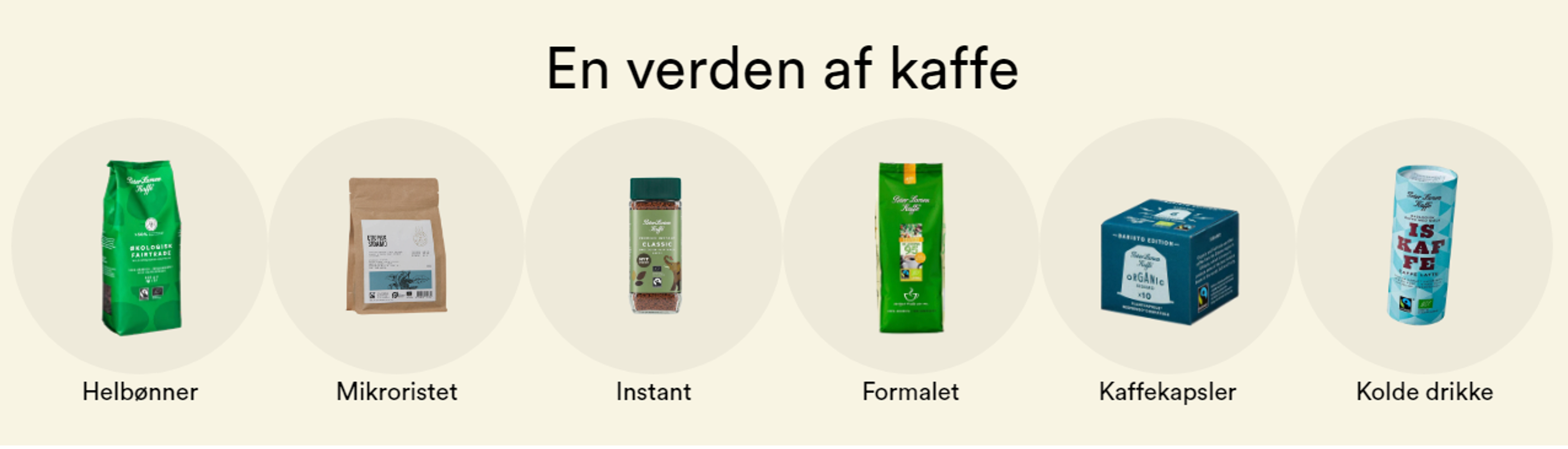 En verden af kaffe, Helbønner, Mikroristet, Instant, Formalet, Kaffekapsler, Kolde drikke