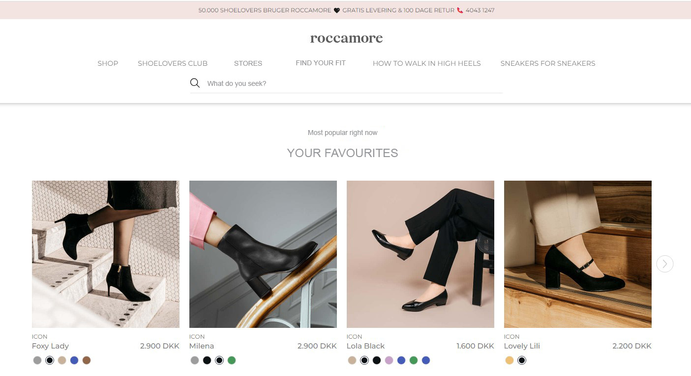 ROCCAMORE
  Shop – Shoelovers Club – Stores – Find your fit – How to walk in high heels – Sneakers for Sneakers
  What do you seek??
  Most popular right now
  Your favourites